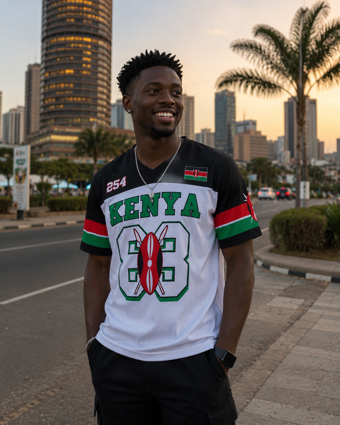 Black - White Kenya Baseball Shirt – Short Sleeved
