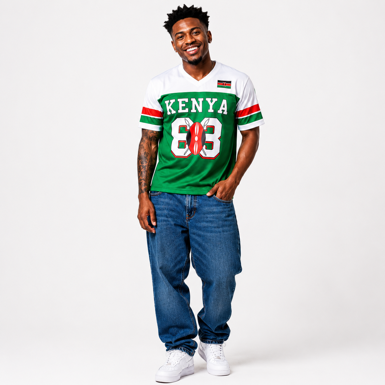 Green - White Kenya Baseball Shirt – Short Sleeved