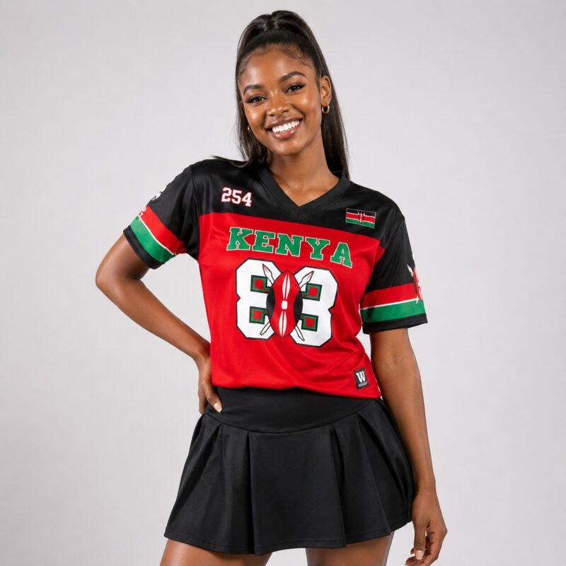 Red - Black Kenya Baseball Shirt -  Short Sleeved