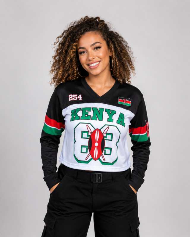 White - Black Kenya Baseball Shirt - Long Sleeved